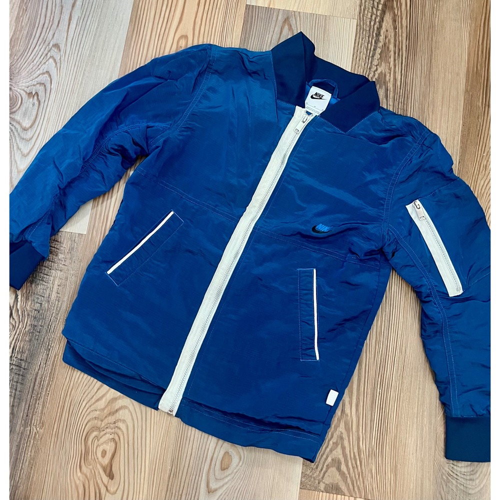 Nike Kids Blue Ripstop Nylon Full Zip Bomber Jacket Utility Sleeve Pocket Size M